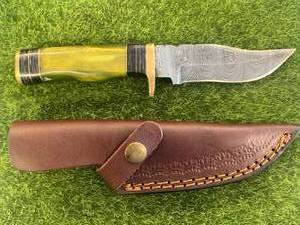 Custom 8 Damascus Knife with Hand Stitched Leather Sheath