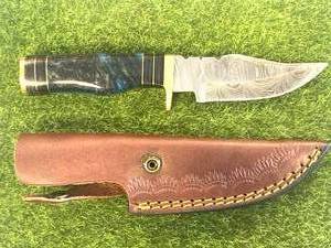 Custom 8 Damascus Knife with Hand Stitched Leather Sheath