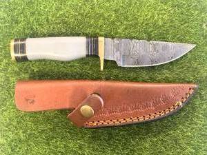 Custom 8 Damascus Knife with Hand Stitched Leather Sheath