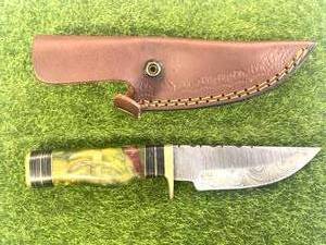 Custom 8 Damascus Knife with Hand Stitched Leather Sheath