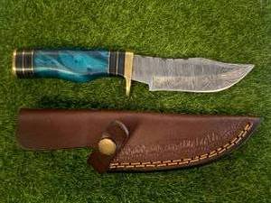 Custom 8 Damascus Knife with Hand Stitched Leather Sheath