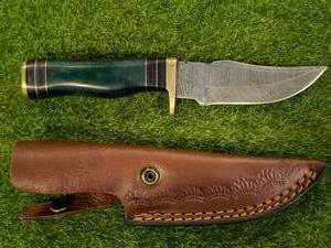 Custom 8 Damascus Knife with Hand Stitched Leather Sheath