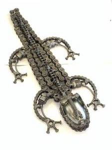Hand Made Metal Lizard Sculpture 13 12 Inches Long