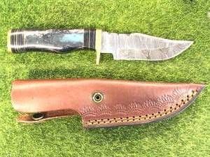 Custom 8 Damascus Knife with Hand Stitched Leather Sheath