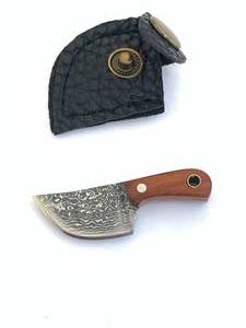 Mini Damascus Knife with Leather Sheath