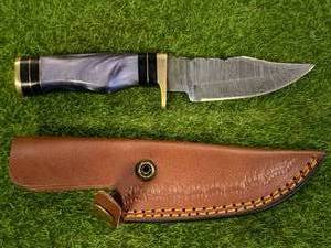 Custom 8 Damascus Knife with Hand Stitched Leather Sheath