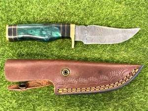 Custom 8 Damascus Knife with Hand Stitched Leather Sheath