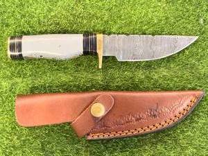 Custom 8 Damascus Knife with Hand Stitched Leather Sheath
