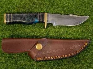 Custom 8 Inch Damascus Knife with Hand Stitched Leather Sheath