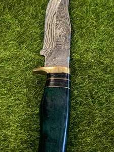 Custom 8 Inch Damascus Knife with Hand Stitched Leather Sheath