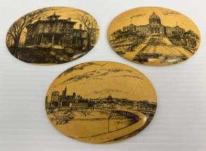 lot 2 image: Three Very Old Scrimshaw Pieces On Plaster (Fine Cracks Throughout)