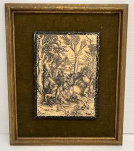 lot 4 image: Vintage Art Etching On (Arttini) By Albrecht Durer   The Knight And The LandSknecht 1497