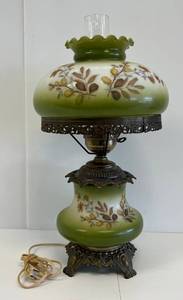 lot 20 image: 22 12 T Vintage Hurricane Style Lamp With Flower Pattern