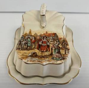 lot 39 image: Vintage Sandland Ware Lancaster & Sandland LTD. Cheese Plate With Victorian Print (Grazing Present) 6x 5 x 3 12