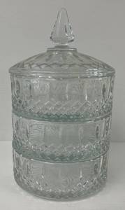 lot 51 image: Vintage Cut Glass Stacking Lunch Box With Lid 10x 6 (No Cracks Or Chips)