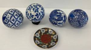 lot 56 image: Group Of Misc. Oriental Themed 3 14 Porcelain Spheres (No Cracks Or Chips)