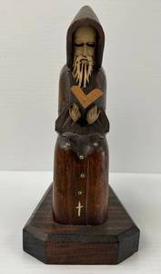 lot 83 image: Hand Carved Wooden Statue Of A Monk Reading A Book 7 12 Tall