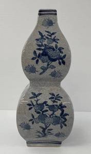 lot 86 image: Gray And Blue Floral Patterned Vase 11 12 x 4 12 x 4 12