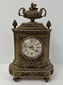lot 119 image: Ornate Metal Mantle Clock With Battery Operated Movement 12 12 x 8 12