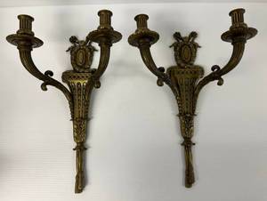 lot 120 image: Pair Of Solid Brass Sconce Candle Holders