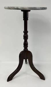 lot 130 image: Small Wooden Table With Marble Top 23 12 Tall x 12