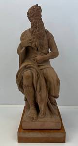 lot 167 image: 1955 Alva Studios Plaster Reproduction Sculpture Of Michelangelos Moses 19 With Wood Base (No Cracks Or Chips)