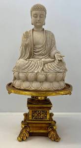 lot 169 image: 12 Resin Budda On Ornate Gold Resin Base  (No Cracks Or Chips)