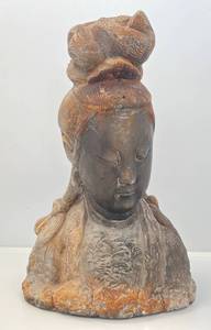 lot 182 image: Vintage Large Japanese Pottery Bust Of Oriental Woman 19 x 12 (No Cracks Or Chips)
