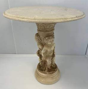 lot 184 image: Ornate Vintage  Pottery Table With Marble Top 17 x 14 34