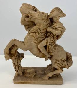 lot 199 image: Antique Napoleon On Horse In Uniform Composite Alabaster  Stamped Napoleone 10 x 8 (No Cracks Or Chips)
