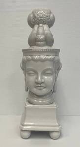 lot 203 image: Japanese Porcelain Budda Head Incense Burner 18 x 5 12 x 5 12 (No Cracks Or Chips)