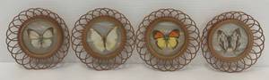 lot 226 image: Vintage Bamboo And Glass Coasters With Butterflies 4 34