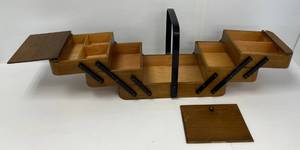 lot 246 image: Vintage Wooden Sewing Box (One Lid Needs A Few Nails In It)