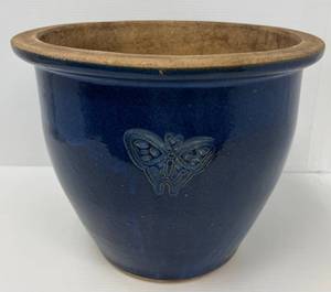 lot 247 image: Large Blue Ceramic Plant Pot 12 12 T x 15 (No Cracks Or Chips)