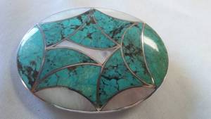 lot 110 image: Belt Buckle Turquoise By N. Lee