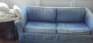 lot 91B image: Ethan Allen Sleeper Sofa. Blue Denim