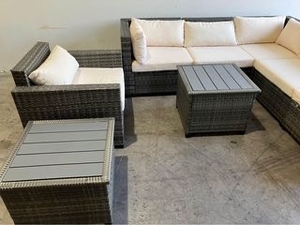 lot 1 image: Deep seating High End 8-Piece Gray Wicker Outdoor Sectional Set with Extra Thick Beige Cushions