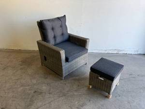 lot 6 image: Alaterre Furniture Asti 2-Piece All-Weather Wicker Outdoor Recliner with Dark Gray Cushion and 15 in. Ottoman with Dark Gray Cushion