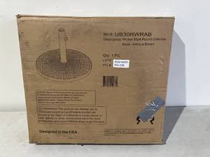 lot 13 image: Wicker Style Round Umbrella Base - Antique Brown