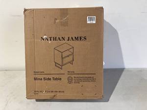 lot 14 image: Nathan James Mina Side Table Wood Finish & Matte Accents with Storage Nightstand for Bedroom, Natural OakBlack