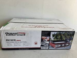 lot 51 image: Royal Gourmet 3-Burner Propane Griddle, Portable Table Top 24-Inch Gas Grill in Red