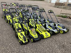 lot 86 image: LOT of 23 Ryobi Mowers. TOOL ONLY.