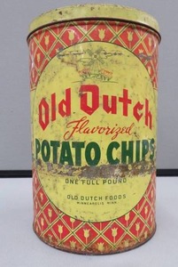 LARGE VINTAGE OLD DUTCH  FAVORITIZE POTATO CHIPS TIN