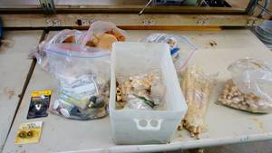 Container Filled With Wooden Plugs--Furniture Knobs, Etc.