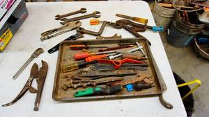 Tray Filled With Miscellaneous Pliers, Screwdrivers, Wrenches, ETC