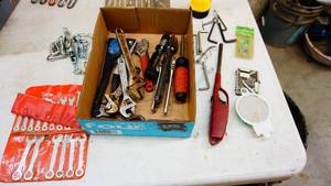 Wrench Set In Case-Screwdrivers-Pipe Wrenches-Red Barbeque Lighter-Flash Light
