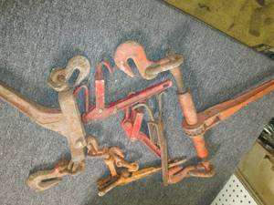 lot 474 image: box of comealongs and chain tightene...