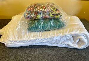lot 138 image: Full Sized Down Alternative Comforter and 2 Throw Pillows