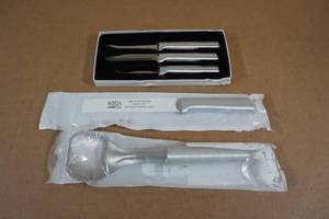 lot 14 image: Rada Cutlery Knives and Metal Serving Spoon