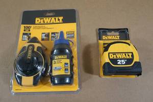 lot 37 image: Dewalt Tape Measure, 3-In-1 Chalk Reel Kit